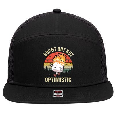 Burnt Out But Optimistic Funny Marshmallow For Camping Retro 7 Panel Mesh Trucker Snapback Hat