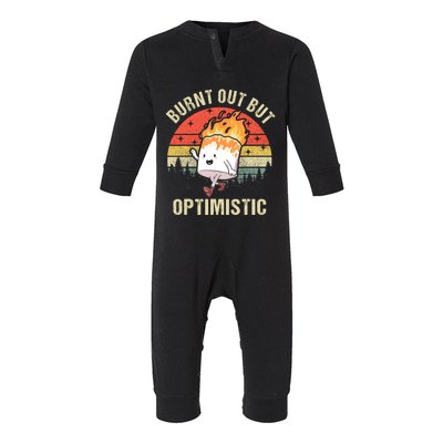 Burnt Out But Optimistic Funny Marshmallow For Camping Retro Infant Fleece One Piece