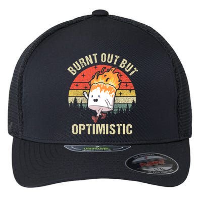 Burnt Out But Optimistic Funny Marshmallow For Camping Retro Flexfit Unipanel Trucker Cap