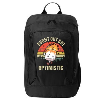 Burnt Out But Optimistic Funny Marshmallow For Camping Retro City Backpack