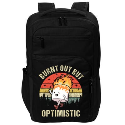 Burnt Out But Optimistic Funny Marshmallow For Camping Retro Impact Tech Backpack