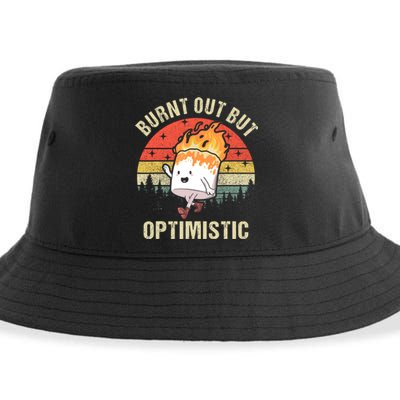 Burnt Out But Optimistic Funny Marshmallow For Camping Retro Sustainable Bucket Hat