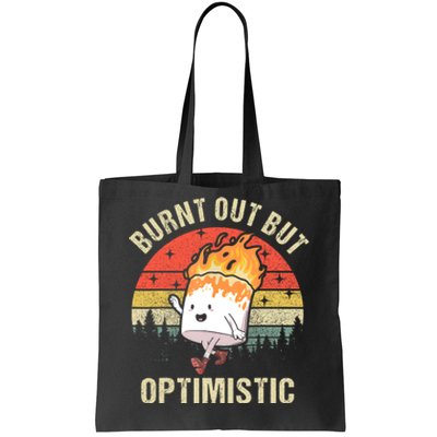 Burnt Out But Optimistic Funny Marshmallow For Camping Retro Tote Bag