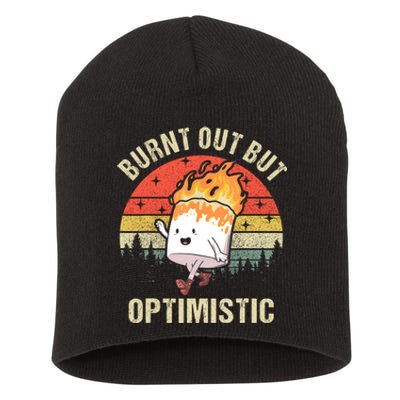 Burnt Out But Optimistic Funny Marshmallow For Camping Retro Short Acrylic Beanie