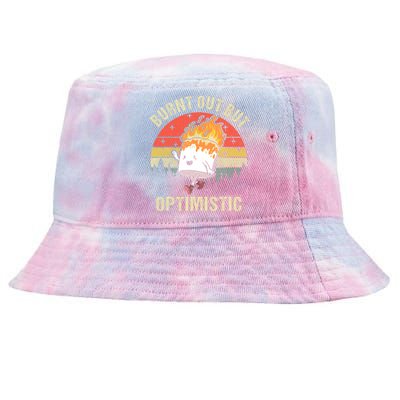 Burnt Out But Optimistic Funny Marshmallow For Camping Retro Tie-Dyed Bucket Hat