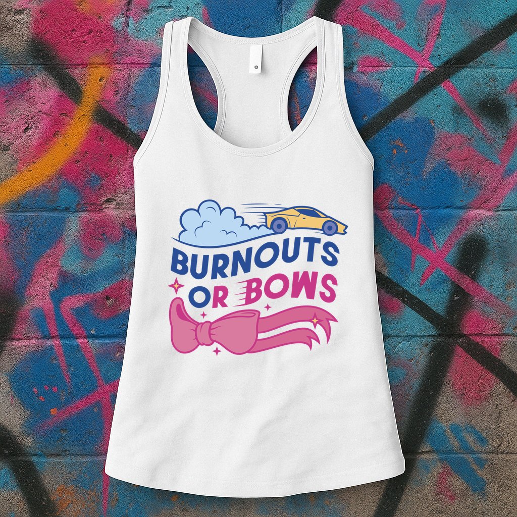 Burnouts Or Bows Gender Reveal Womens Tank Top