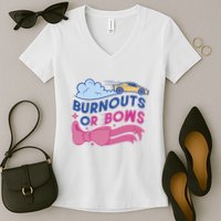 Burnouts Or Bows Gender Reveal Women's V-Neck T-Shirt