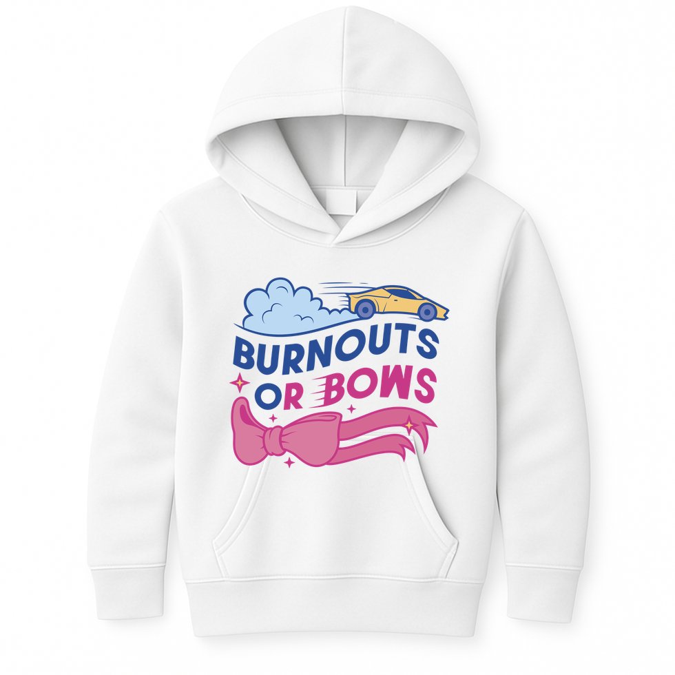 Burnouts Or Bows Gender Reveal Kids Hoodie