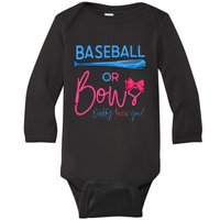 Baseball Or Bows Gender Reveal Party Idea for dad Baby Long Sleeve Bodysuit