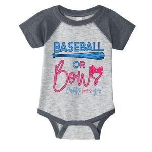 Baseball Or Bows Gender Reveal Party Idea for dad Infant Baby Jersey Bodysuit