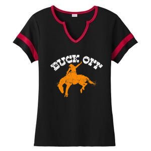 Buck Off Bucking Western Rodeo Cowboy Bronc Rider Ladies Halftime Notch Neck Tee