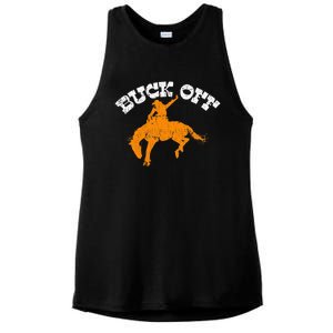 Buck Off Bucking Western Rodeo Cowboy Bronc Rider Ladies PosiCharge Tri-Blend Wicking Tank