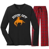 Buck Off Bucking Western Rodeo Cowboy Bronc Rider Women's Long Sleeve Flannel Pajama Set 