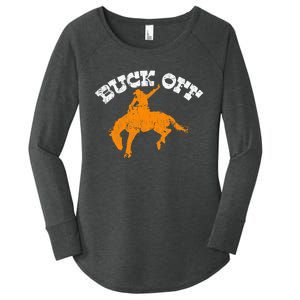 Buck Off Bucking Western Rodeo Cowboy Bronc Rider Women's Perfect Tri Tunic Long Sleeve Shirt