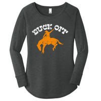 Buck Off Bucking Western Rodeo Cowboy Bronc Rider Women's Perfect Tri Tunic Long Sleeve Shirt