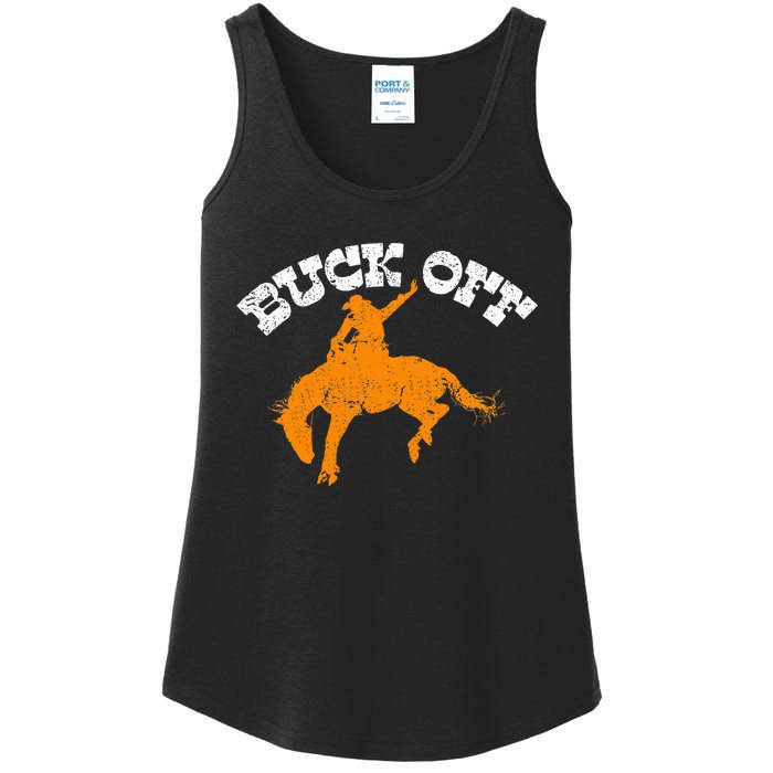 Buck Off Bucking Western Rodeo Cowboy Bronc Rider Ladies Essential Tank