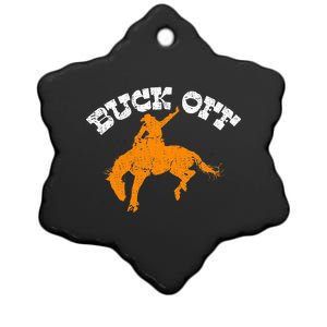 Buck Off Bucking Western Rodeo Cowboy Bronc Rider Ceramic Star Ornament