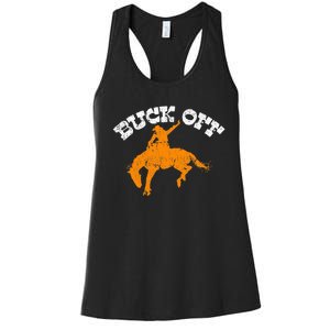 Buck Off Bucking Western Rodeo Cowboy Bronc Rider Women's Racerback Tank