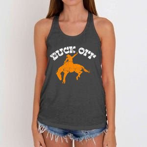 Buck Off Bucking Western Rodeo Cowboy Bronc Rider Women's Knotted Racerback Tank