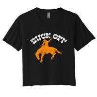 Buck Off Bucking Western Rodeo Cowboy Bronc Rider Women's Crop Top Tee