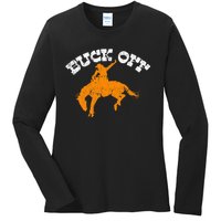 Buck Off Bucking Western Rodeo Cowboy Bronc Rider Ladies Long Sleeve Shirt