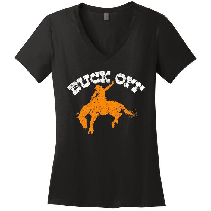 Buck Off Bucking Western Rodeo Cowboy Bronc Rider Women's V-Neck T-Shirt