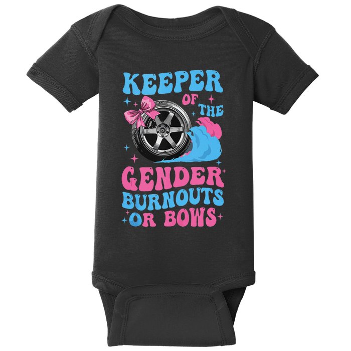 Burnouts Or Bows Funny Gender Reveal Party Fun Baby Bodysuit