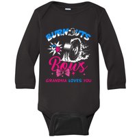 Burnouts Or Bows Gender Reveal Baby Party Announce Grandma Baby Long Sleeve Bodysuit