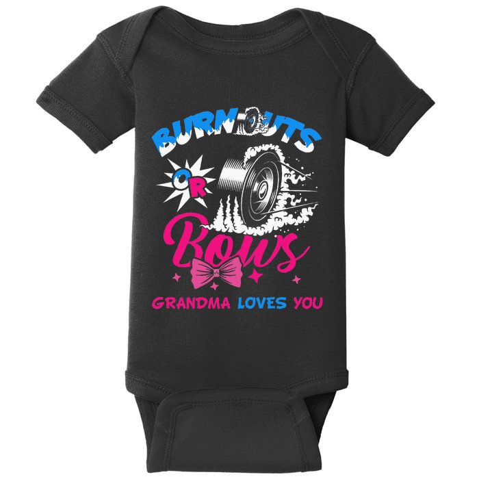 Burnouts Or Bows Gender Reveal Baby Party Announce Grandma Baby Bodysuit