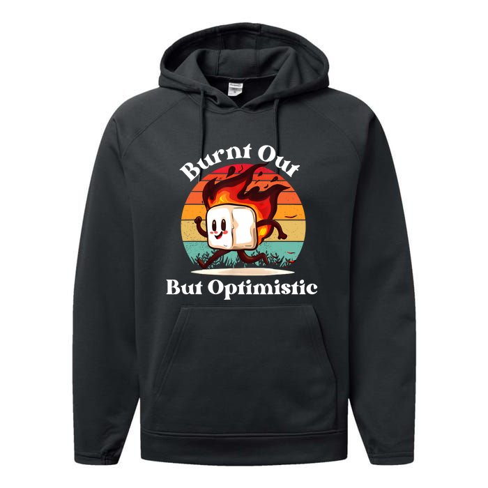 Burnt Out But Optimistic Retro Vintage Sunset Performance Fleece Hoodie