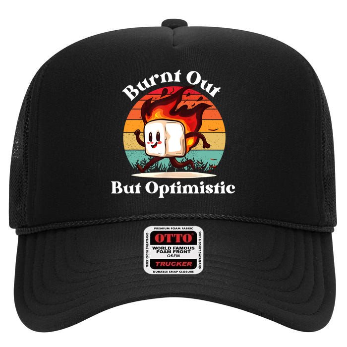 Burnt Out But Optimistic Retro Vintage Sunset High Crown Mesh Back Trucker Hat