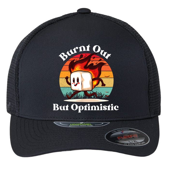 Burnt Out But Optimistic Retro Vintage Sunset Flexfit Unipanel Trucker Cap