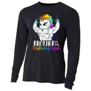 Brother Of Birthday Girl Unicorn Son Grandkid Nephew Cooling Performance Long Sleeve Crew