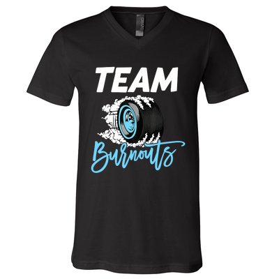 Burnouts Or Bows Team Boy Team Girl Gender Reveal V-Neck T-Shirt