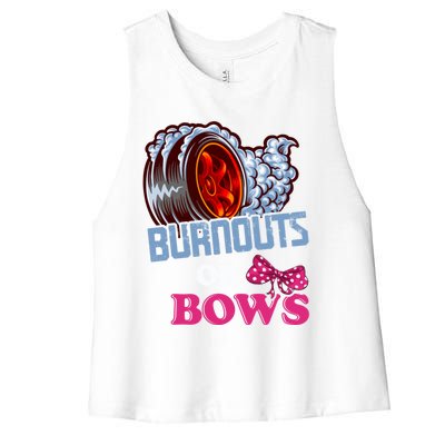 Burnouts Or Bows Gender Reveal Dad Mom Shower Party Cool Gift Women's Racerback Cropped Tank