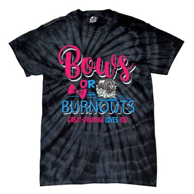 Burnouts or Bows Gender Reveal Baby Great Grandma Tie-Dye T-Shirt