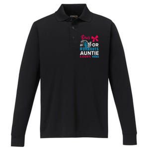 Burnouts Or Bows Auntie Loves You Gender Reveal Party Baby Performance Long Sleeve Polo