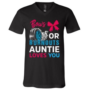 Burnouts Or Bows Auntie Loves You Gender Reveal Party Baby V-Neck T-Shirt