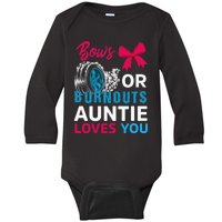 Burnouts Or Bows Auntie Loves You Gender Reveal Party Baby Baby Long Sleeve Bodysuit