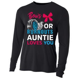 Burnouts Or Bows Auntie Loves You Gender Reveal Party Baby Cooling Performance Long Sleeve Crew