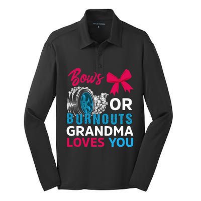 Burnouts or Bows Grandma loves you Gender Reveal party Baby Silk Touch Performance Long Sleeve Polo