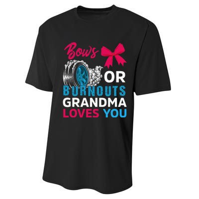 Burnouts or Bows Grandma loves you Gender Reveal party Baby Performance Sprint T-Shirt