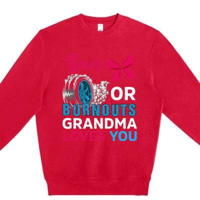 Burnouts or Bows Grandma loves you Gender Reveal party Baby Premium Crewneck Sweatshirt