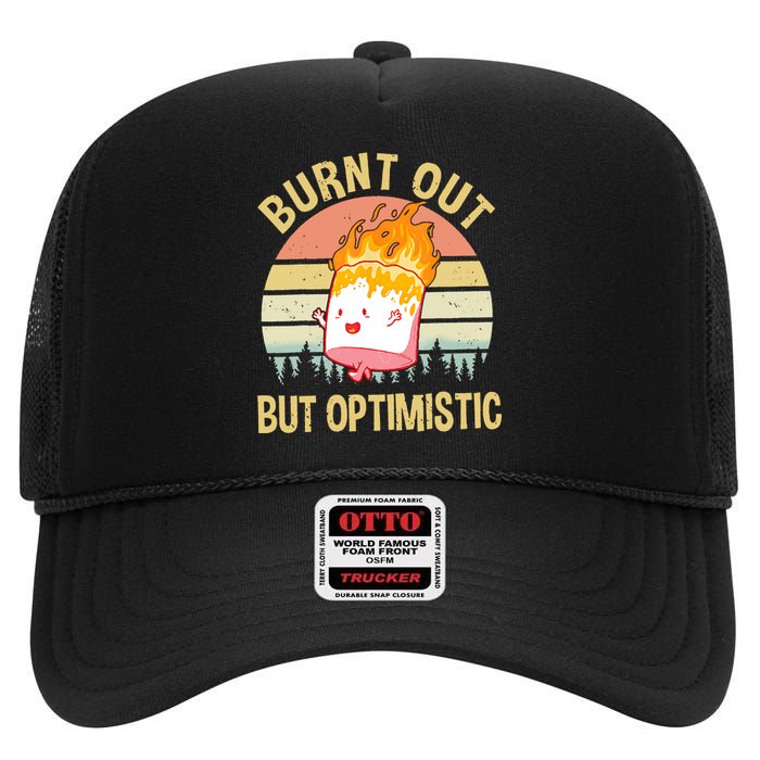 Burnt Out But Optimistic Retro Vintage Sunset High Crown Mesh Back Trucker Hat