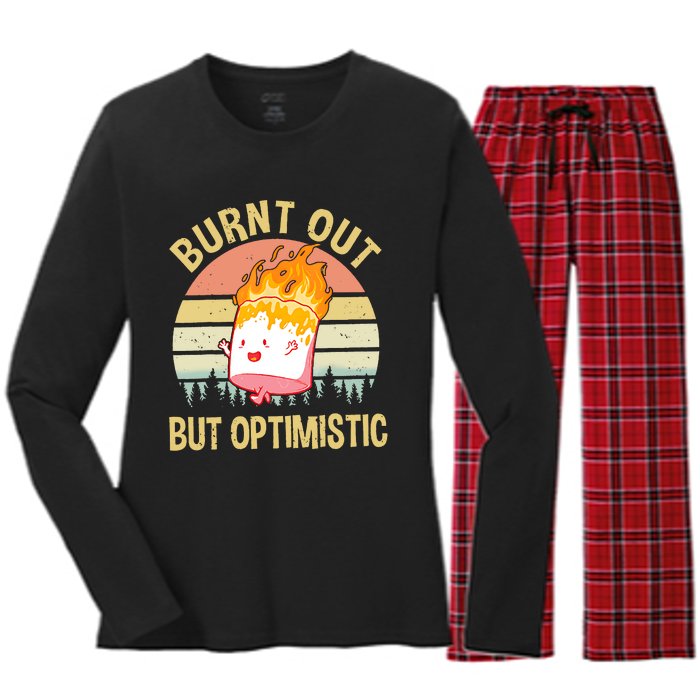 Burnt Out But Optimistic Retro Vintage Sunset Women's Long Sleeve Flannel Pajama Set 