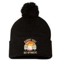 Burnt Out But Optimistic Retro Vintage Sunset Pom Pom 12in Knit Beanie