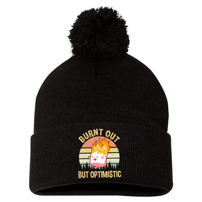 Burnt Out But Optimistic Retro Vintage Sunset Pom Pom 12in Knit Beanie