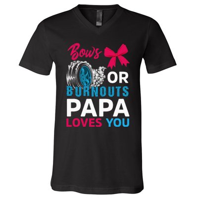 Burnouts or Bows Papa loves you Gender Reveal party Baby V-Neck T-Shirt