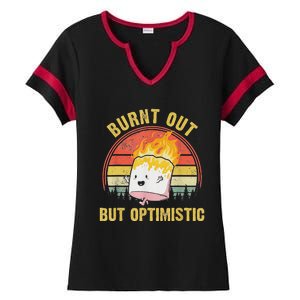 Burnt Out But Optimistic Cute Marshmallow For Camping Ladies Halftime Notch Neck Tee