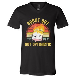 Burnt Out But Optimistic Cute Marshmallow For Camping V-Neck T-Shirt